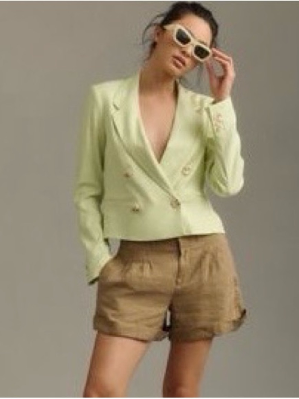 Anthropologie Maeve Linen Slim Blazer- Lime. Double-Breasted Women's Blazer